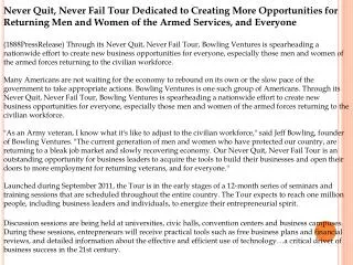 Never Quit, Never Fail Tour Dedicated to Creating More Oppor