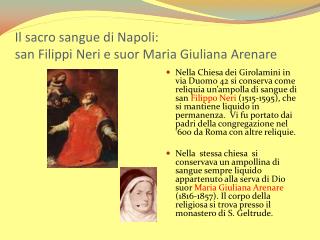 Il sacro sangue di Napoli: san Filippi Neri e suor Maria Giuliana Arenare