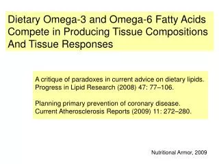 Dietary Omega-3 and Omega-6 Fatty Acids Compete in Producing Tissue Compositions And Tissue Responses