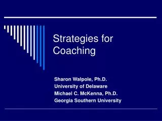 Strategies for Coaching