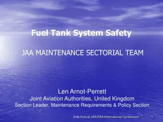 Fuel Tank System Safety JAA MAINTENANCE SECTORIAL TEAM