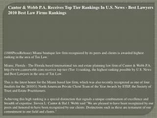 Cantor & Webb P.A. Receives Top Tier Rankings In U.S. News