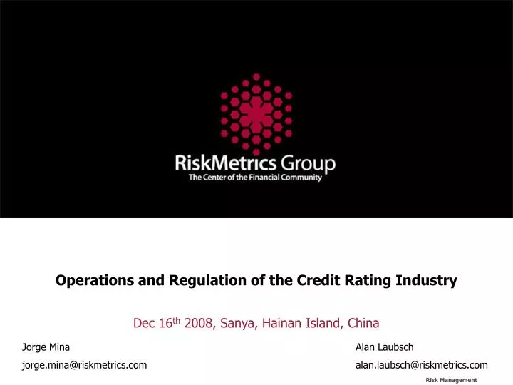 operations and regulation of the credit rating industry