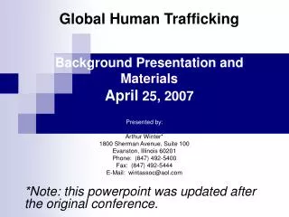 Global Human Trafficking Background Presentation and Materials April 25, 2007