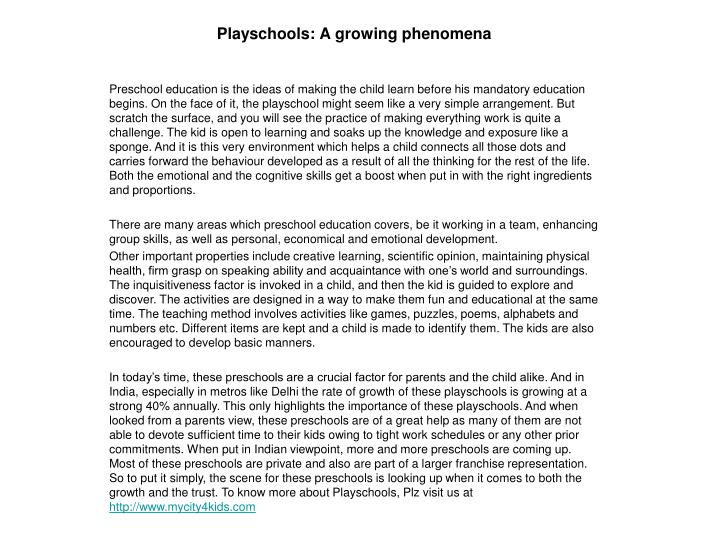 playschools a growing phenomena