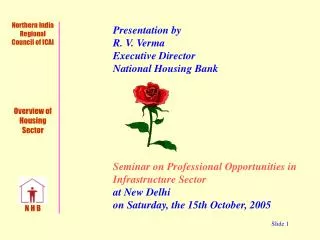 Presentation by 	 R. V. Verma 	 Executive Director 	 National Housing Bank