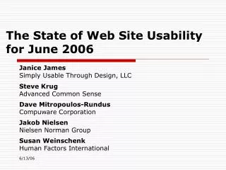 The State of Web Site Usability for June 2006