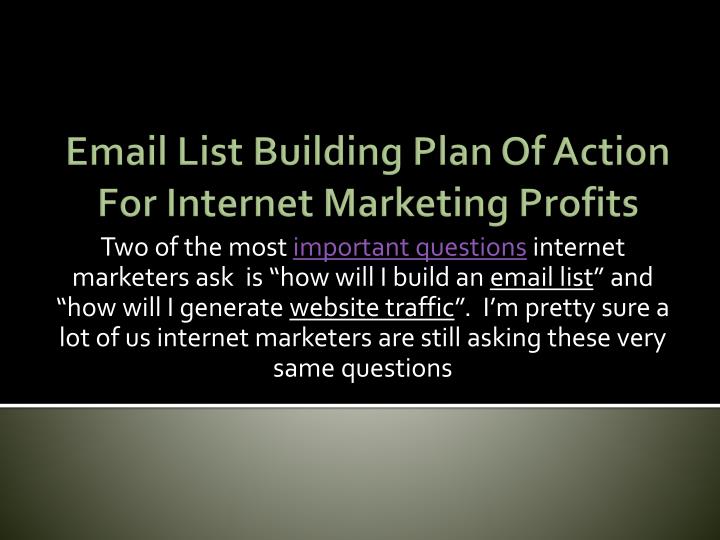 email list building plan of action for internet marketing profits