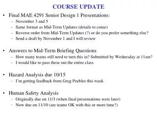 COURSE UPDATE