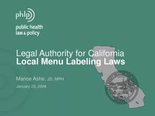 Legal Authority for California Local Menu Labeling Laws