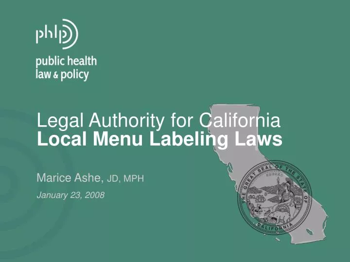legal authority for california local menu labeling laws