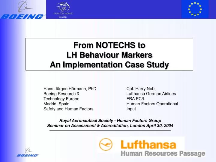 from notechs to lh behaviour markers an implementation case study