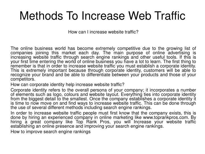 methods to increase web traffic