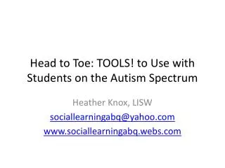 Head to Toe: TOOLS! to Use with Students on the Autism Spectrum