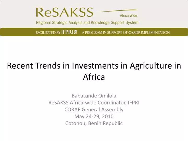 recent trends in investments in agriculture in africa