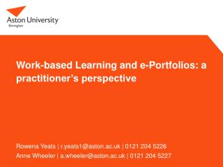 Work-based Learning and e-Portfolios: a practitioner’s perspective