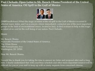 Paul Chehade. Open Letter to Mr. Barack Obama President of t