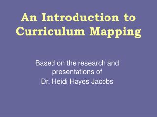 An Introduction to Curriculum Mapping
