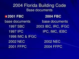 2004 Florida Building Code Base documents