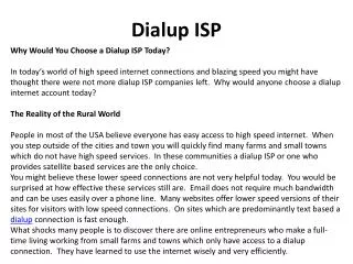 Why Would You Choose a Dialup ISP Today