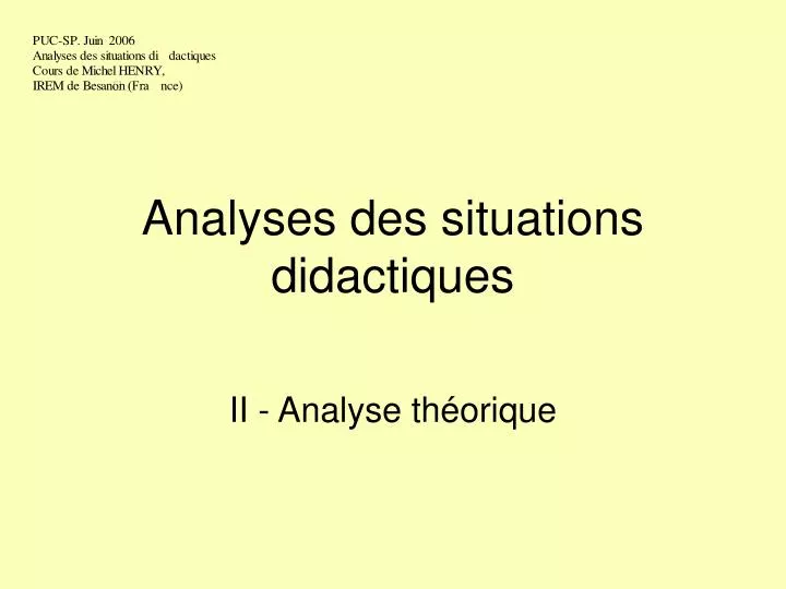 analyses des situations didactiques