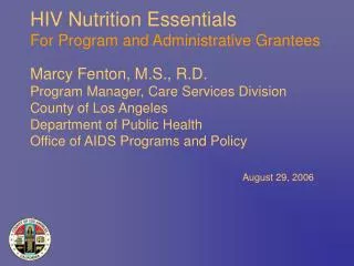 HIV Nutrition Essentials For Program and Administrative Grantees