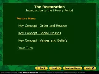 The Restoration Introduction to the Literary Period