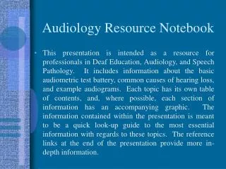 Audiology Resource Notebook