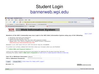 Student Login bannerweb.wpi