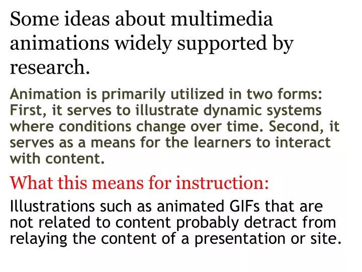 some ideas about multimedia animations widely supported by research