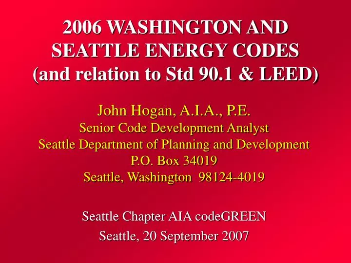 2006 washington and seattle energy codes and relation to std 90 1 leed