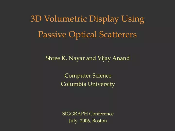 3d volumetric display using passive optical scatterers