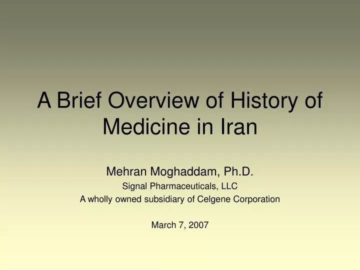 a brief overview of history of medicine in iran