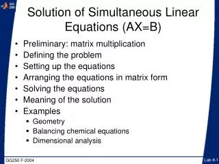 Solution of Simultaneous Linear Equations (AX=B)