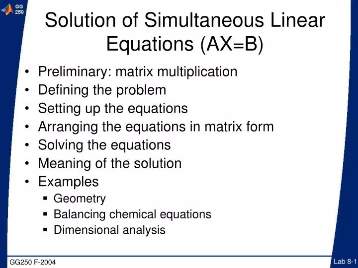 solution of simultaneous linear equations ax b