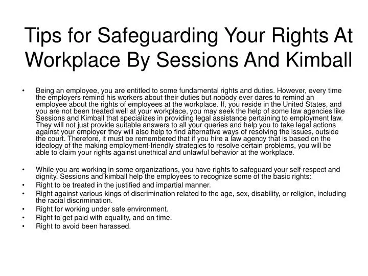 tips for safeguarding your rights at workplace by sessions and kimball