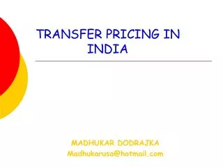 TRANSFER PRICING IN INDIA