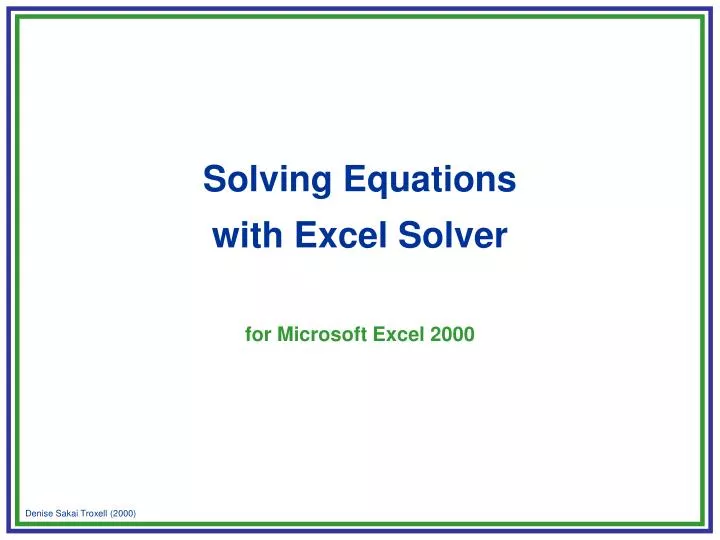 solving equations with excel solver for microsoft excel 2000