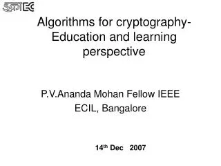 Algorithms for cryptography- Education and learning perspective