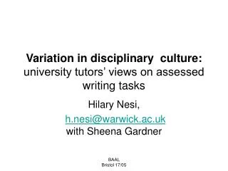 Variation in disciplinary culture: university tutors’ views on assessed writing tasks