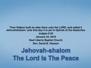Jehovah-shalom The Lord Is The Peace