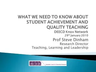 Prof Steve Dinham Research Director Teaching, Learning and Leadership