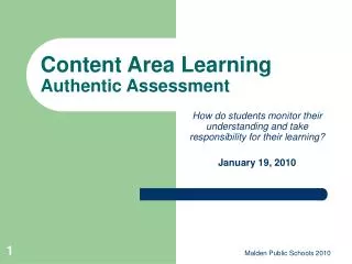 Content Area Learning Authentic Assessment