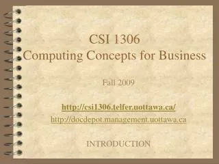 CSI 1306 Computing Concepts for Business