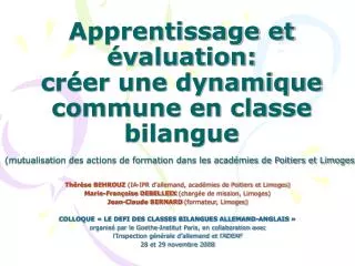 Apprentissage et évaluation: créer une dynamique commune en classe bilangue (mutualisation des actions de formation dans