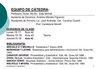 EQUIPO DE CÁTEDRA : Profesora Titular: Ms.Sc. Elda Micheli Asistente de Docencia: Analista Mariela Figueroa