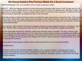 Bill Hionas Explains Why Precious Metals Are a Sound Investm