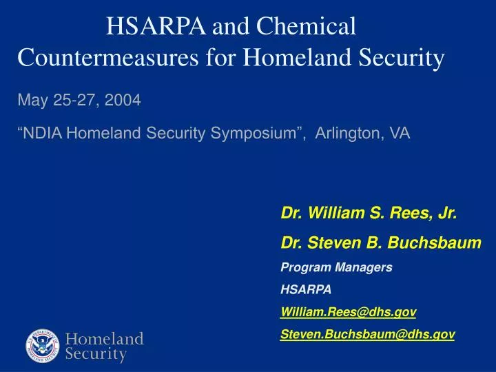 hsarpa and chemical countermeasures for homeland security