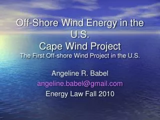 Off-Shore Wind Energy in the U.S. Cape Wind Project The First Off-shore Wind Project in the U.S.
