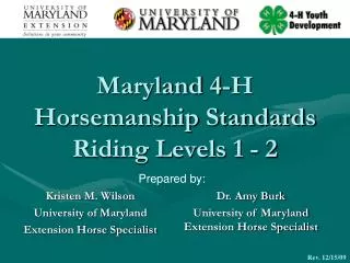 Maryland 4-H Horsemanship Standards Riding Levels 1 - 2